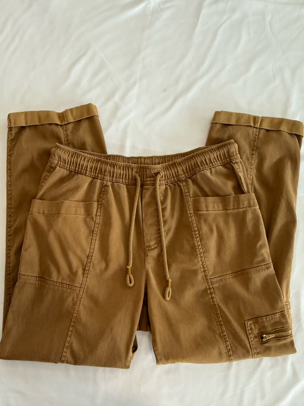 C&C California Tan/Camel Lyocell Cargo Pants Size M Drawstring Utility Pockets - Picture 5 of 7